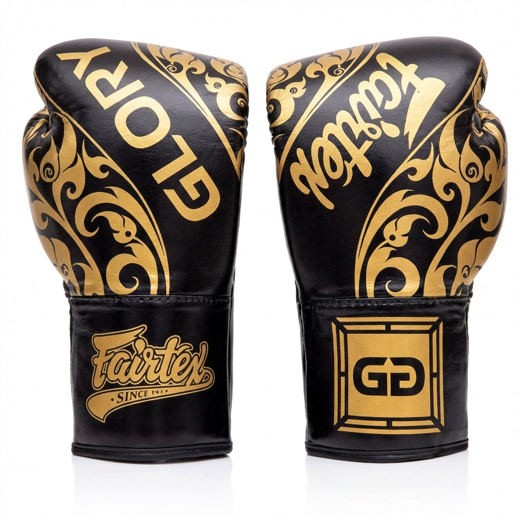 Guantes de Kickboxing Fairtex Glory BGLG2 14oz – Negro y Dorado
