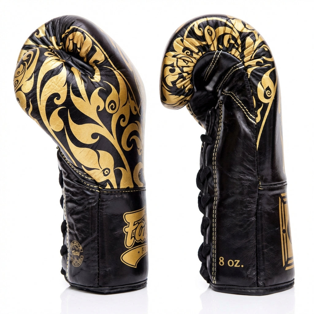 Guantes de Kickboxing Fairtex Glory BGLG2 14oz – Negro y Dorado
